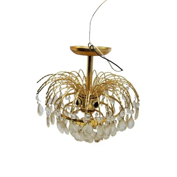 vintage 1970s luminaire chrystal and brass 4 light waterfall chandelier